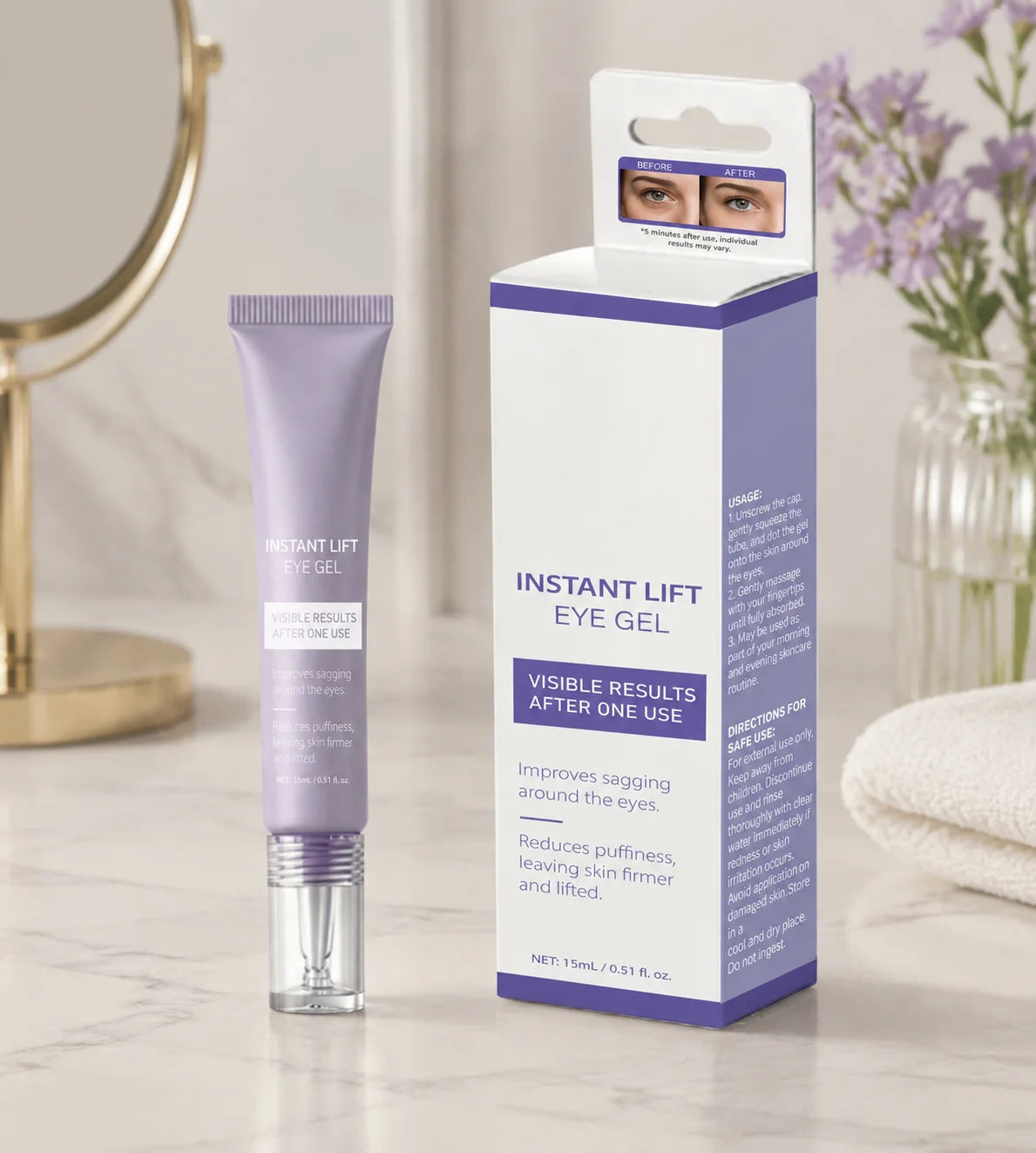 Instant Lift Eye Gel, For the Look of Puffiness & Bags, Fine Lines and Dark Circles, Skin Care for Unisex, Under Eye Brightener Peaceful Pleasures Health and Wellness