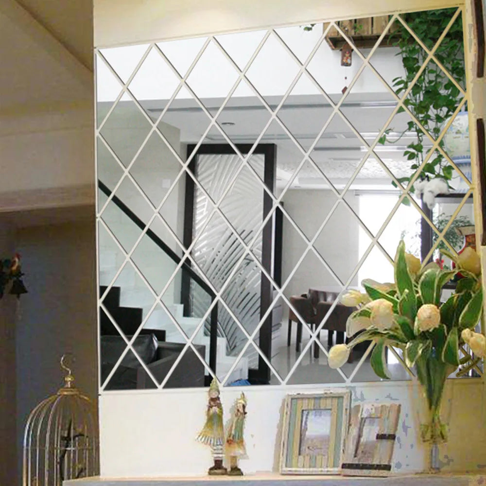 3D Mirror Diamond Wall Sticker – Large DIY Home Decor