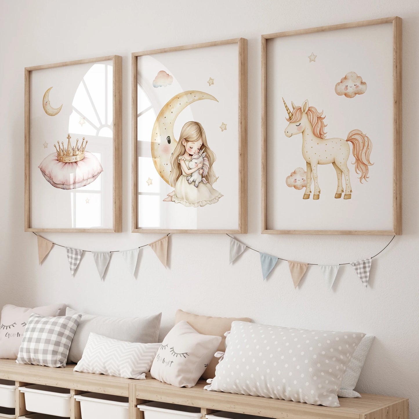 3-Piece Sleeping Princess Canvas Wall Art | Girls Room Decor