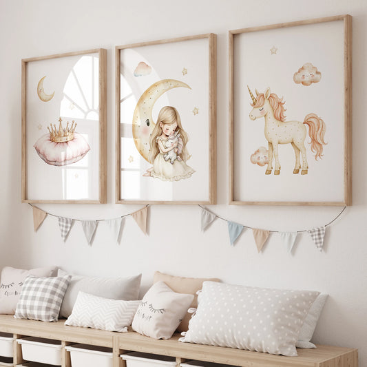 3-Piece Sleeping Princess Canvas Wall Art | Girls Room Decor Canvas Wall Art Set Peaceful Pleasures Health and Wellness GP031-3pcs 21x30cm Wood Framed