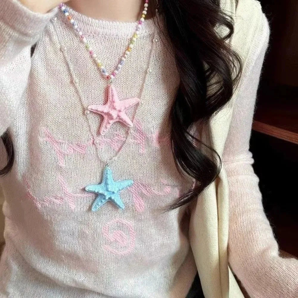 Bohemian Starfish Beaded Necklace | Colorful Beach Jewelry Pendant Necklace Peaceful Pleasures Health and Wellness