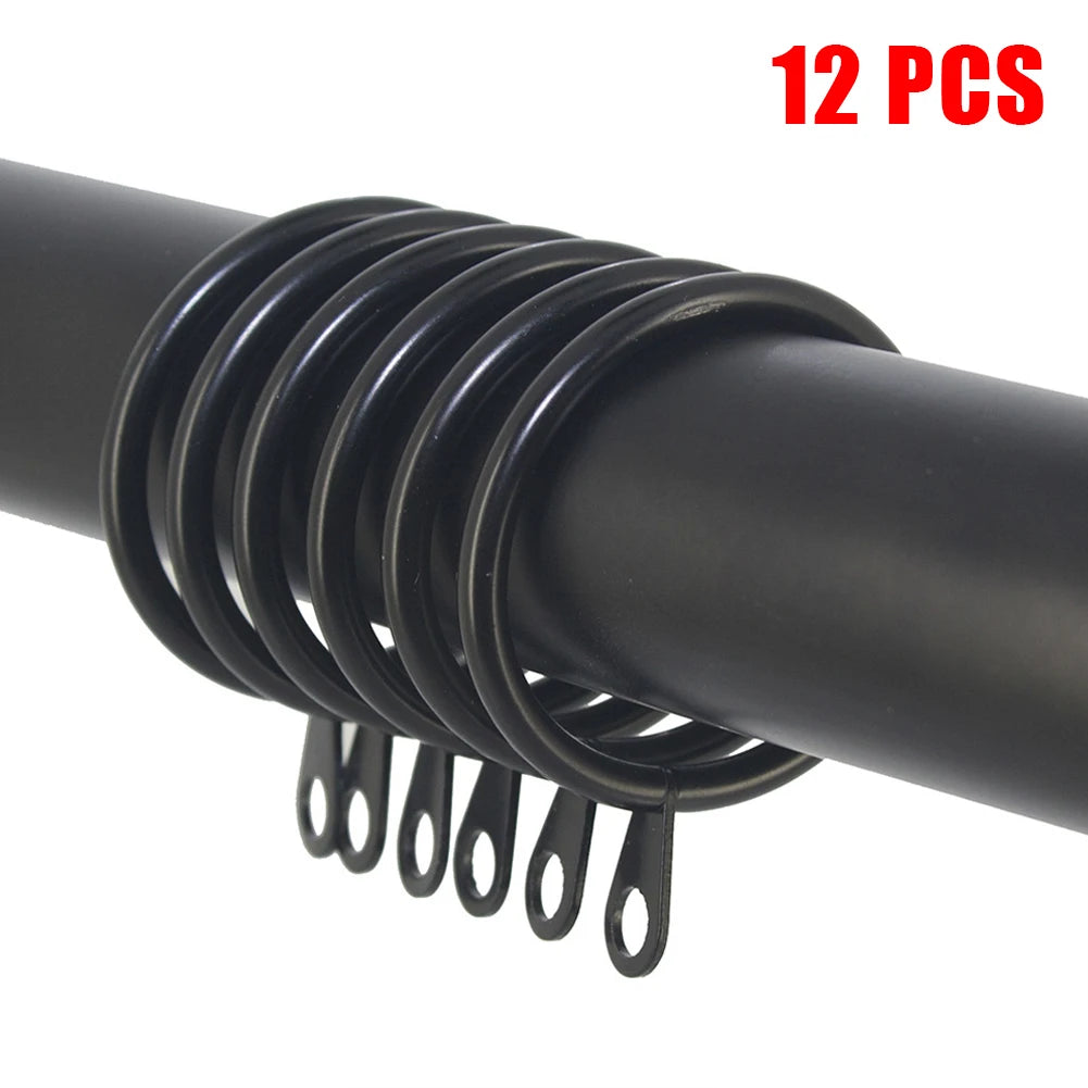 12 Curtain Rings Metal Black Silver White Iron Hanging Hooks Curtains