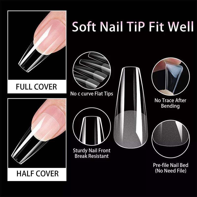 504 Pcs False Nail Tips Semi-Matte Finish Almond French Coffin Stiletto Oval Square Shapes With Front Edge Thickened Fingertips Peaceful Pleasures Health and Wellness
