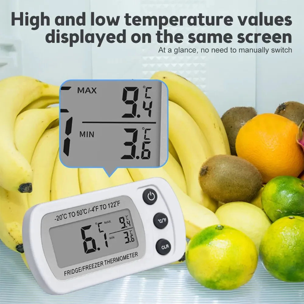 Fridge Thermometer With Hook Anti-Humidity Refrigerator Freezer Electric LCD Display Digital Thermometer Temperature Monitor Peaceful Pleasures Health and Wellness