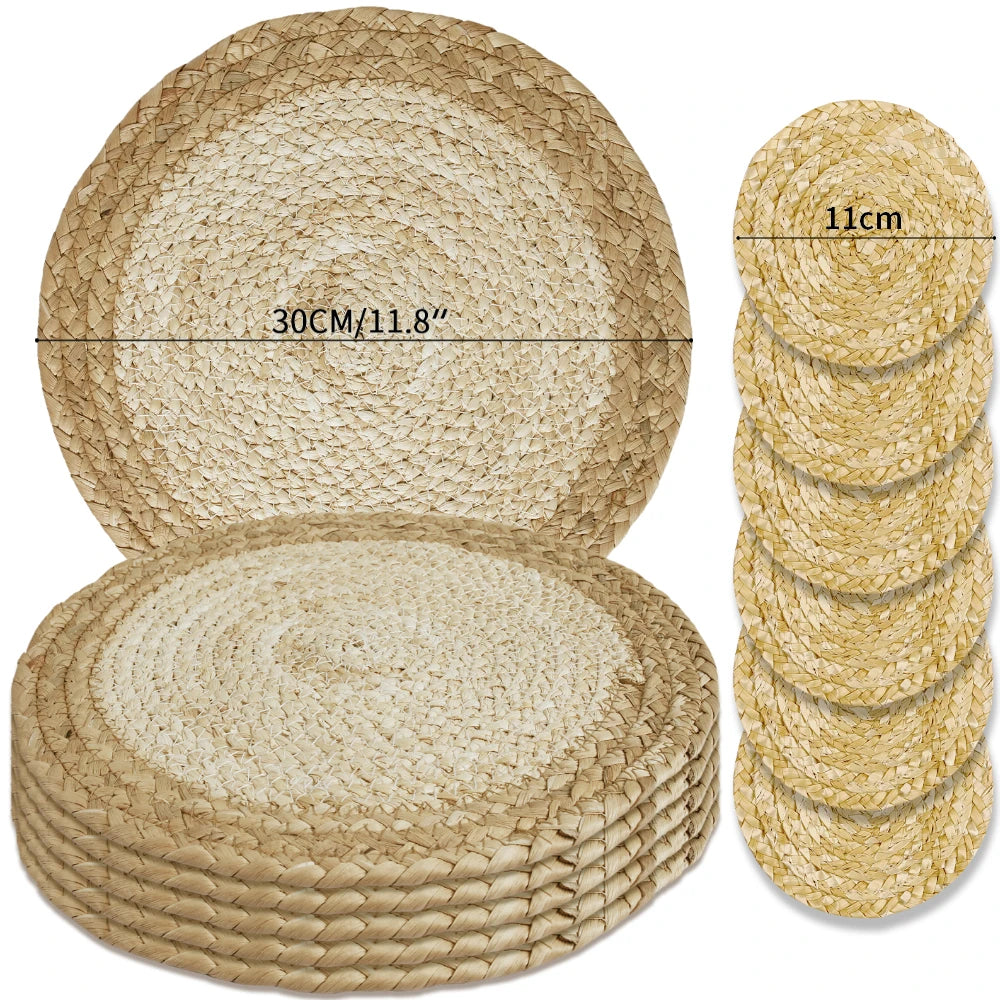 Pot Mats Round Handwoven Rattan Placemats Natural Straw Braided Heat Resistant Table Place Mats For Dining Home Wedding Decor Peaceful Pleasures Health and Wellness 6pc 30cm A Sets L Round