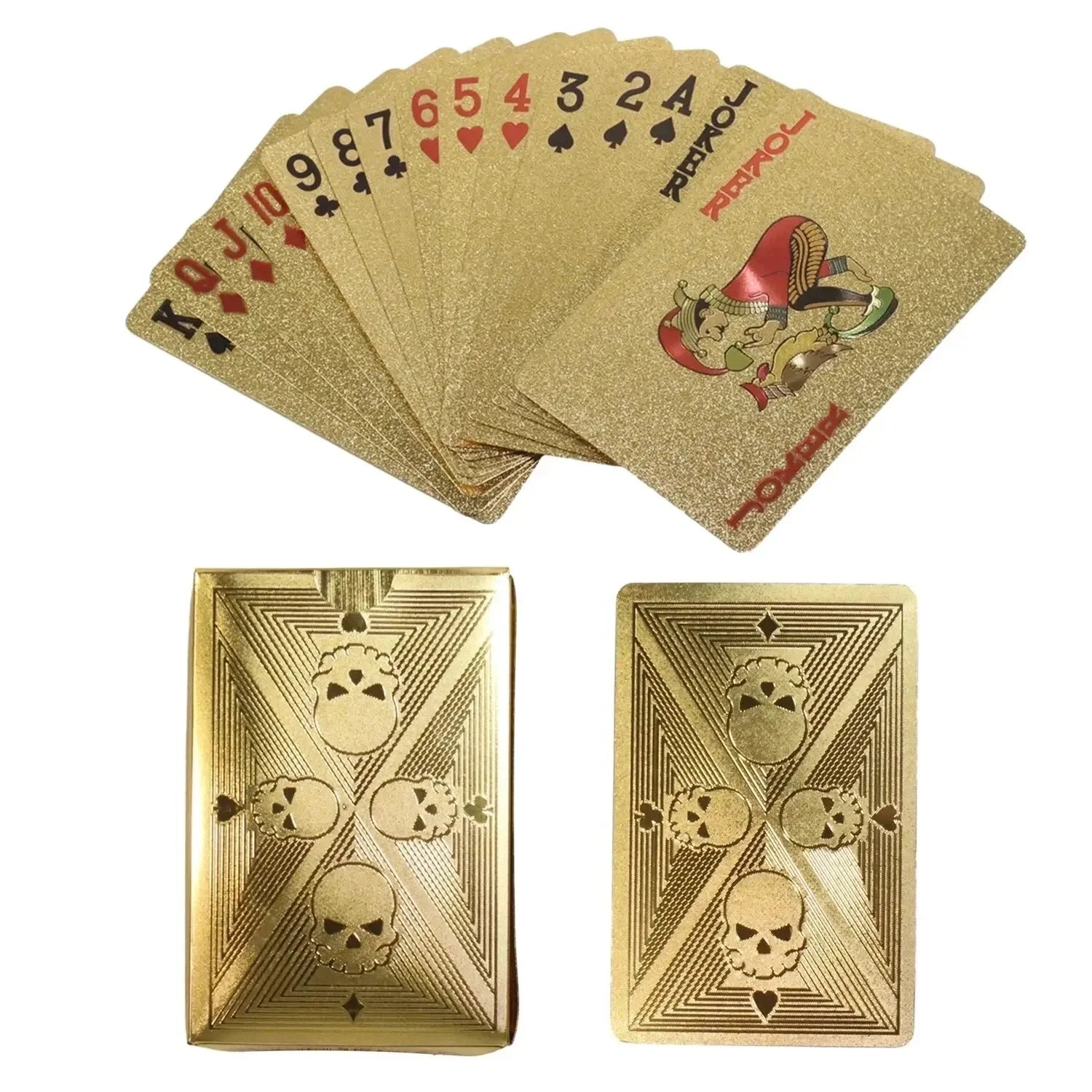 Gold Foil Skull Poker Cards Waterproof PVC Plastic Magic Cards For Gambling Board Game Washable Flexible Use Playing Cards Peaceful Pleasures Health and Wellness Golden Skull
