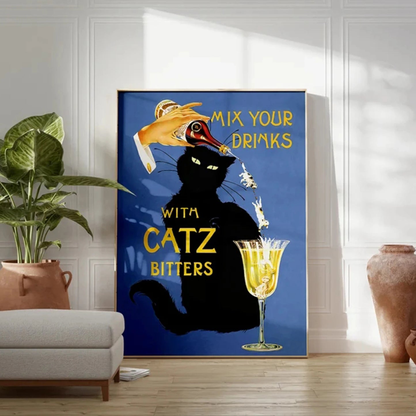 Retro Black Cat Bitters Bar Canvas Wall Art Poster | Home Decor
