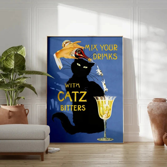 Retro Black Cat Bitters Bar Canvas Wall Art Poster | Home Decor Canvas Wall Art Poster Peaceful Pleasures Health and Wellness G5238 30x40cm Unframed