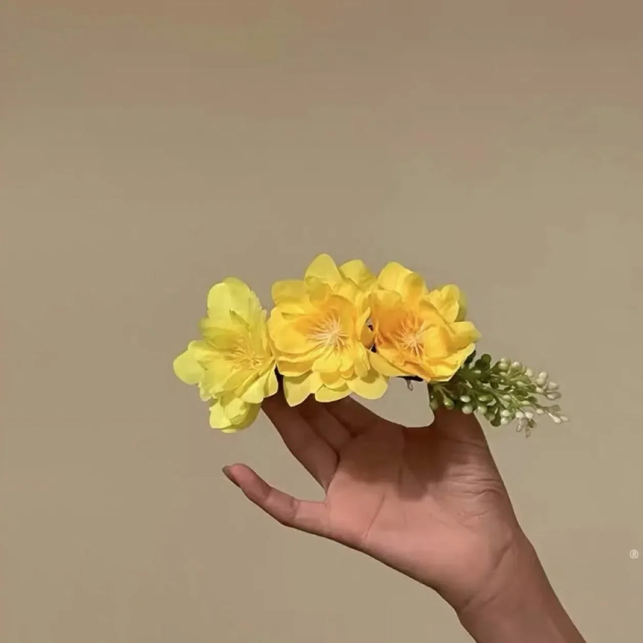 Pink Flower Hair Comb Spring and Summer Atmosphere Travel Hair Accessory Creative New Chinese-style Side-tied Hairpin Headwear Peaceful Pleasures Health and Wellness YELLOW One Size
