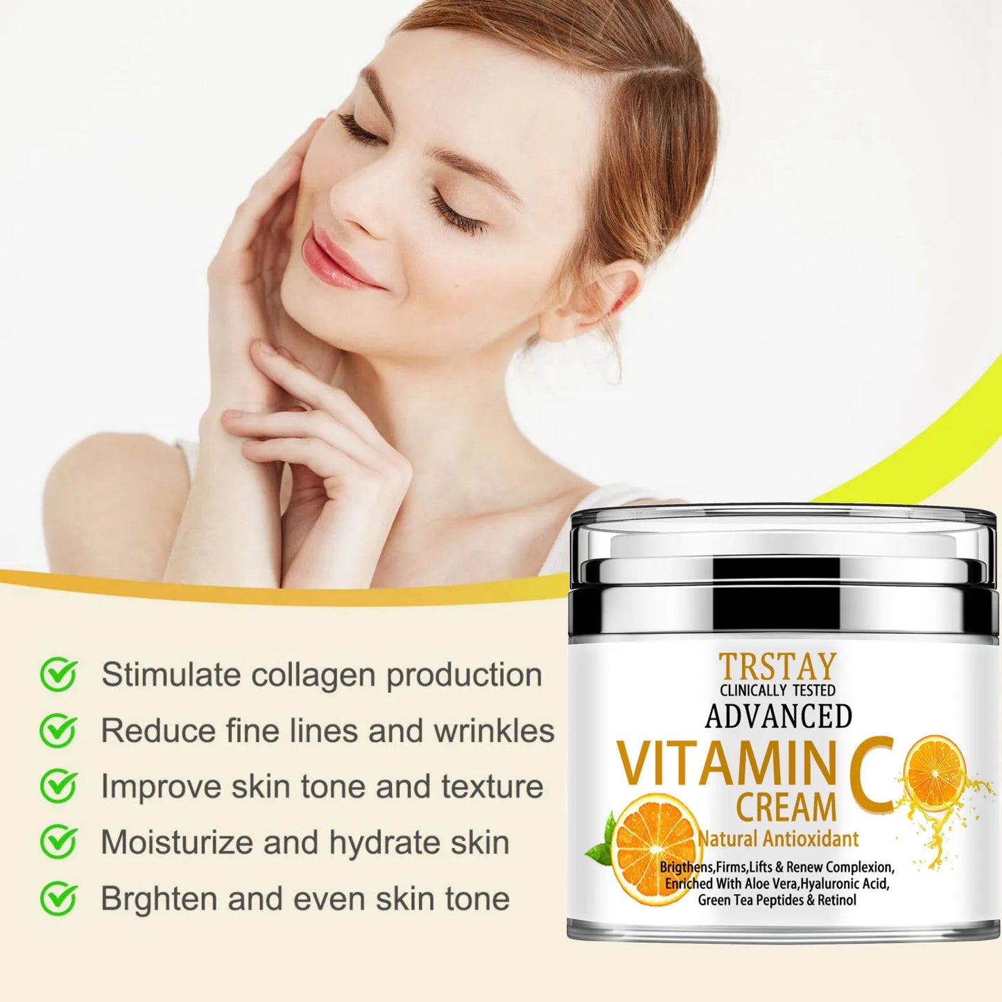Vitamin C Cream, Vitamin C Face Cream With Nicotinamide & Hyaluronic Acid, Peaceful Pleasures Health and Wellness