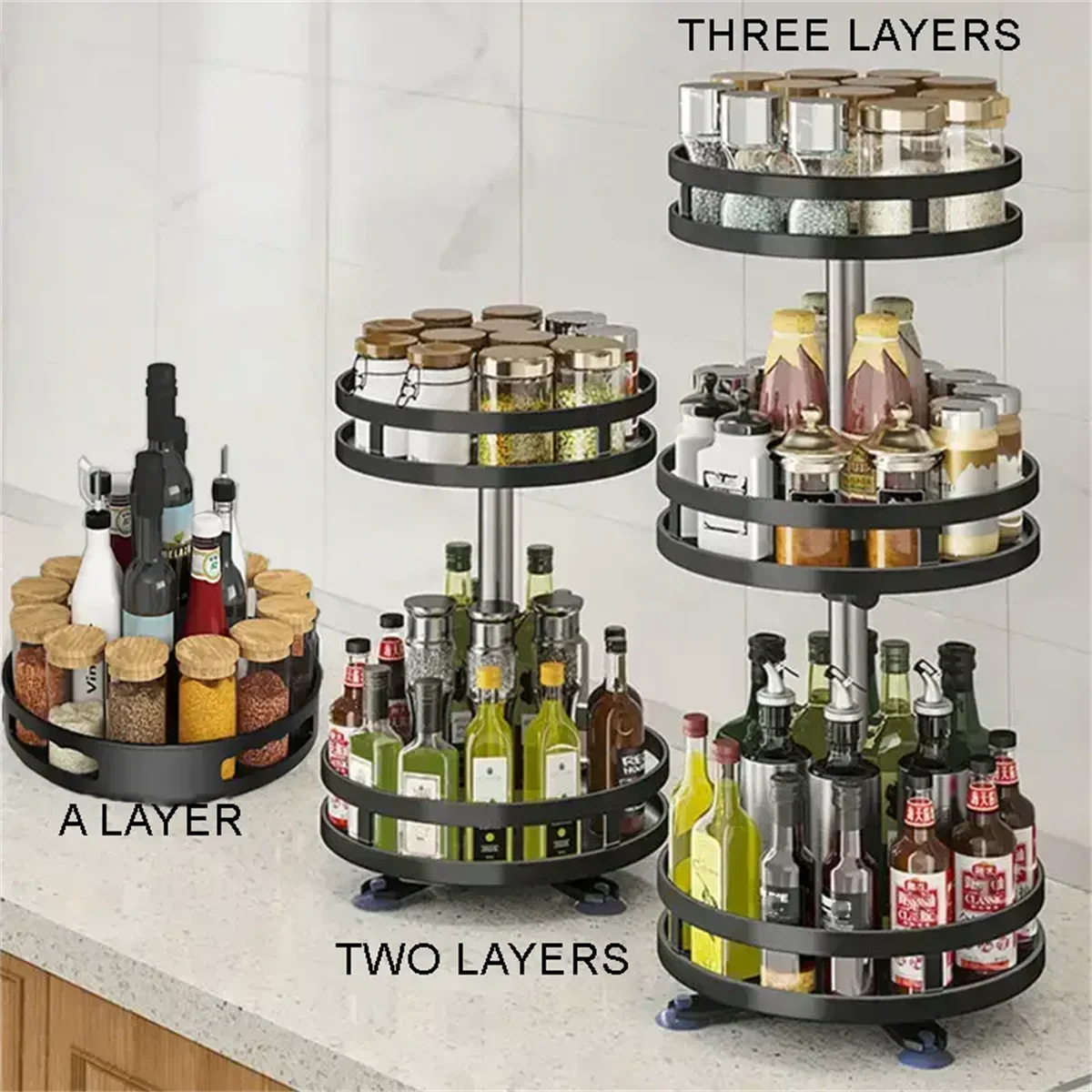 360° Rotating 3-Tier Spice Rack Organizer – Lazy Susan Kitchen