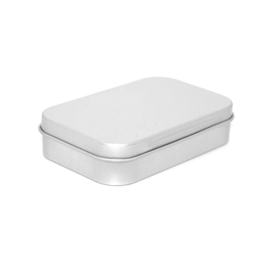 Metal Rectangular Empty Mini Tin Box Tinplate Push Candy Pill Cases Bins Jar Hinged Containers Small Organizer Storage Box Peaceful Pleasures Health and Wellness Silver M