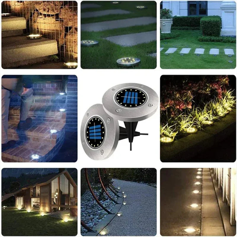 Solar Disk Ground Light 8 LED Outdoor Garden Buried Path Lamp