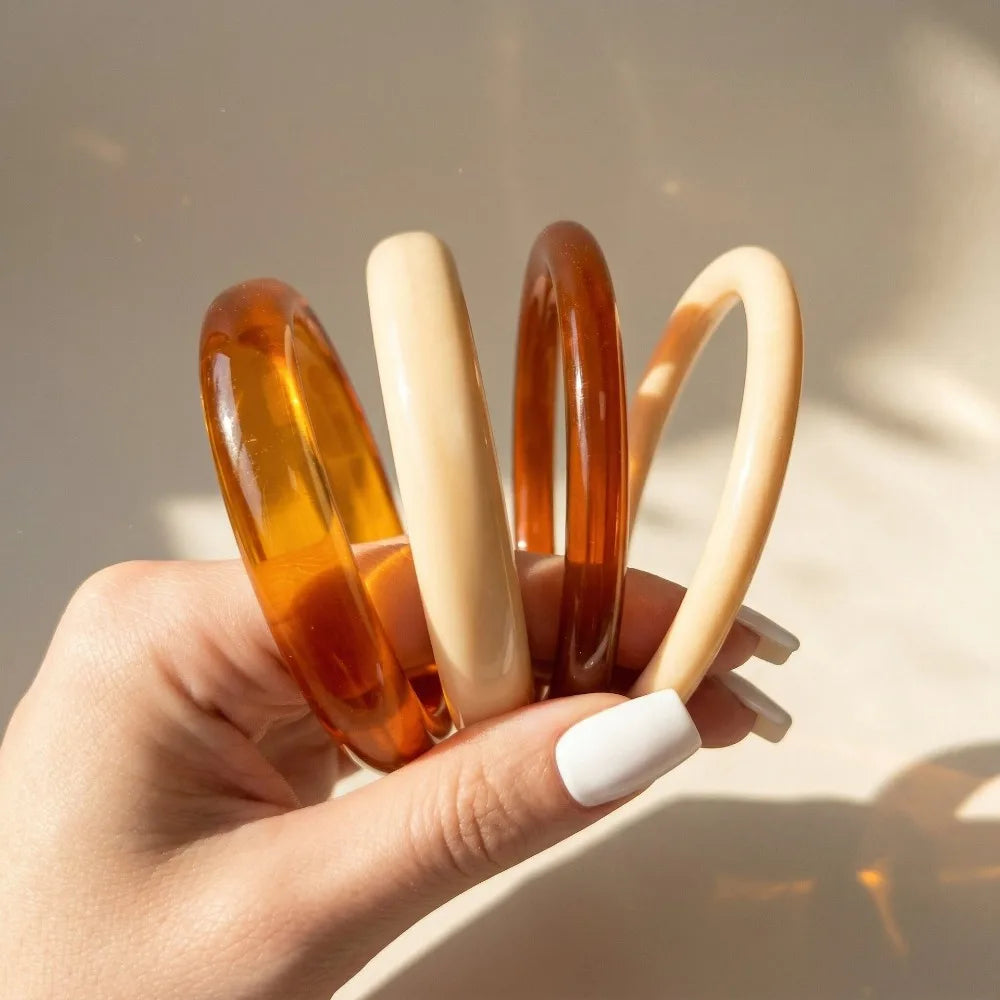 4Pcs Acrylic Stackable Bangle Set – Geometric Resin Bracelets Stackable Bangle Set Peaceful Pleasures Health and Wellness Brown
