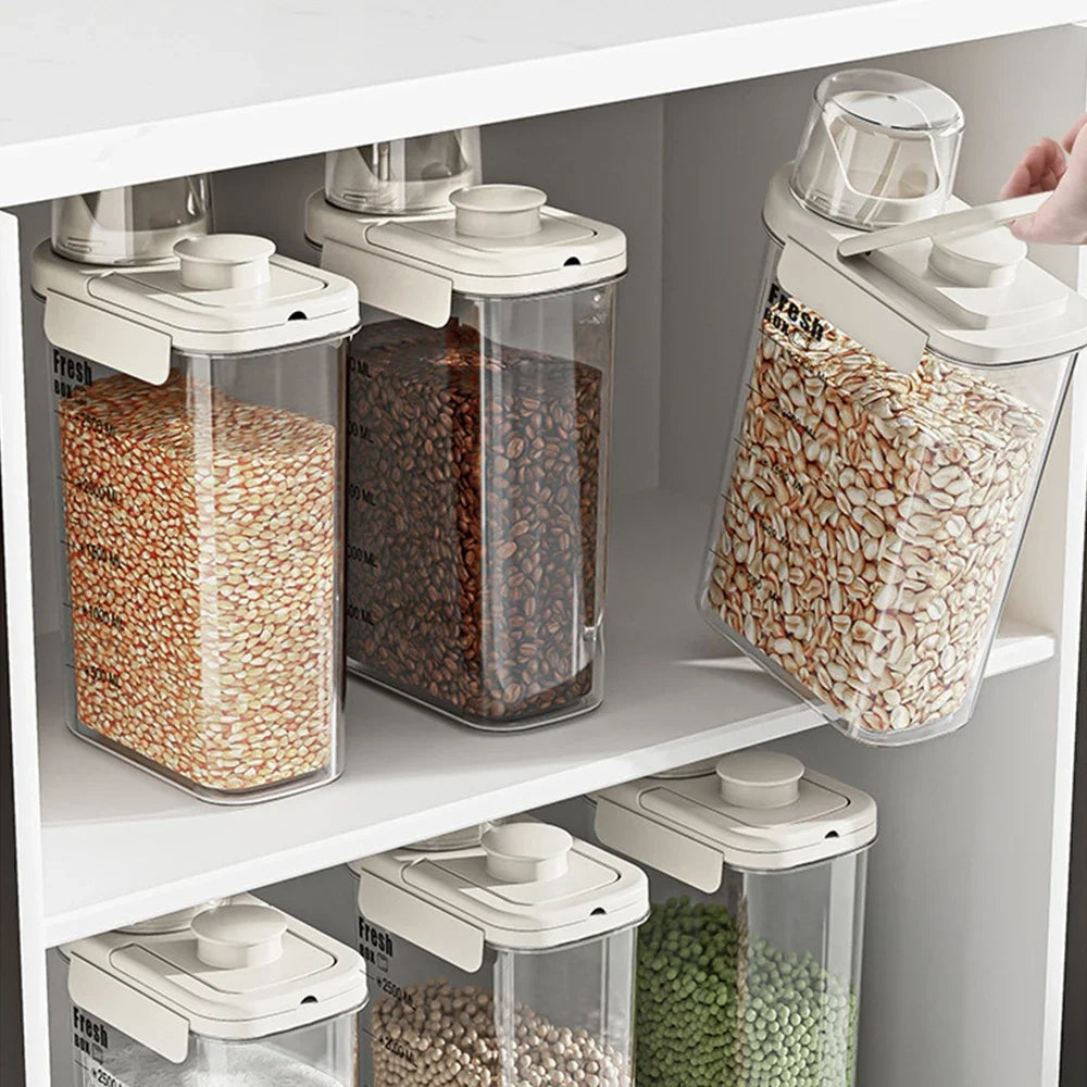 Large Capacity Kitchen Storage Can - 1600/2800ML PP Plastic Sealed Scale Bucket Waterproof Seal for Flour Corn Soybeans Rice Peaceful Pleasures Health and Wellness