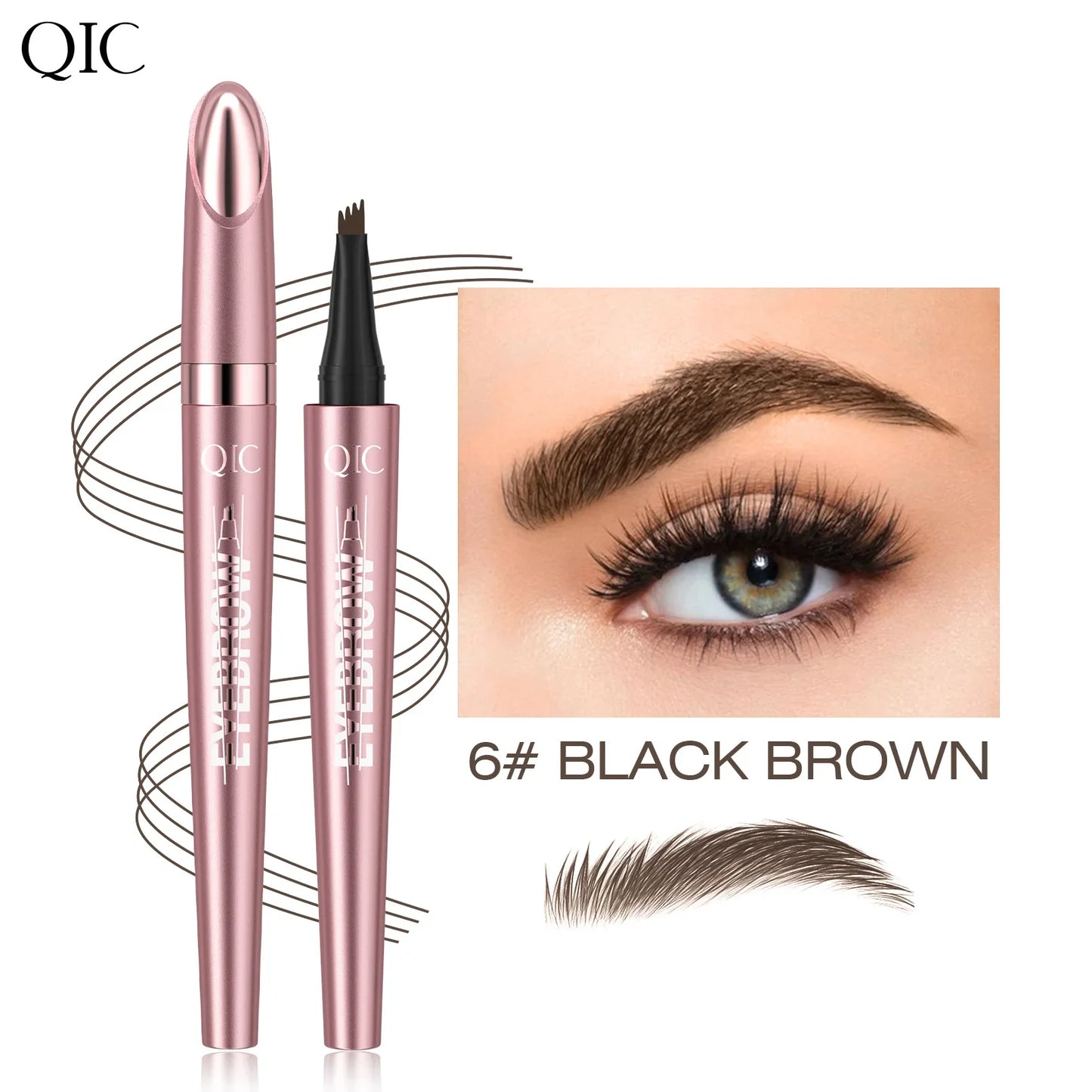 QIC 4-Fork Microblading Eyebrow Pencil – Waterproof, 6 Colors