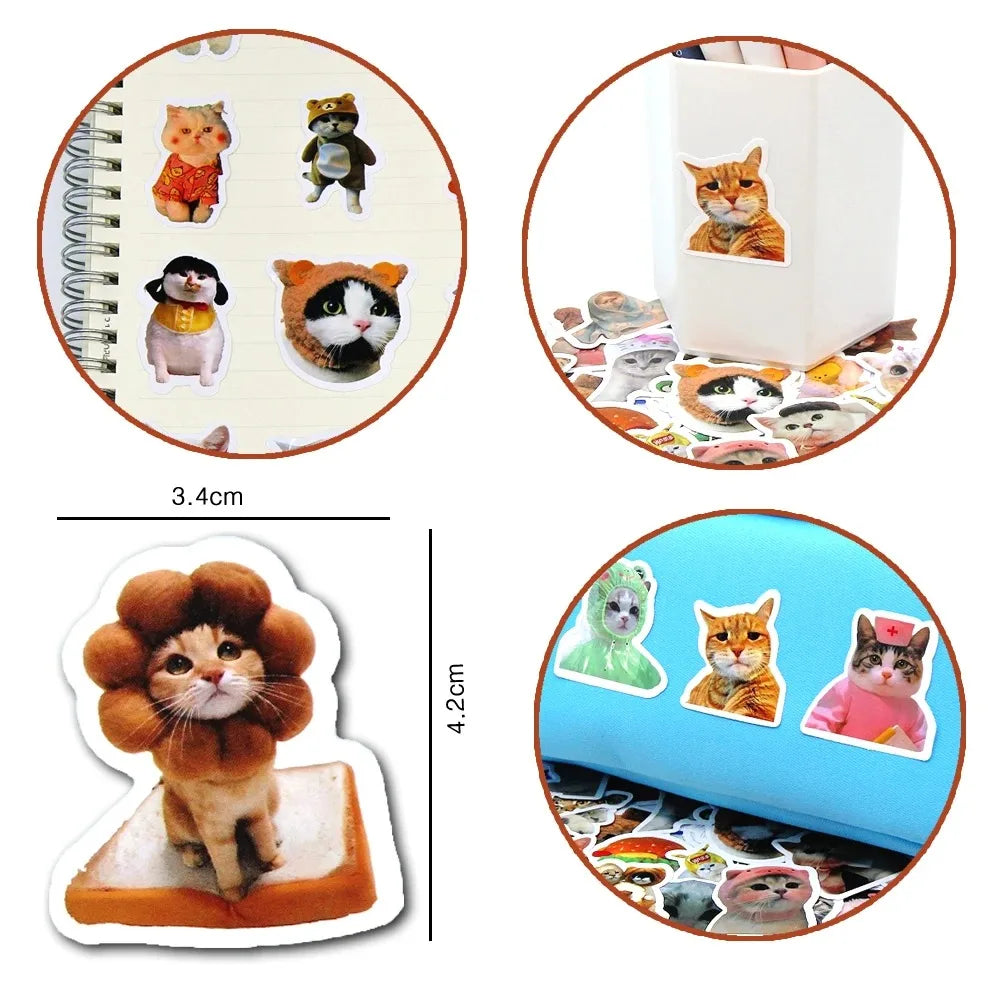 50pcs Funny Cat Stickers Cartoon Cute Decals Toy Stationery Guitar Phone Bicycle Laptop Luggage Car Graffiti Kids Sticker Peaceful Pleasures Health and Wellness