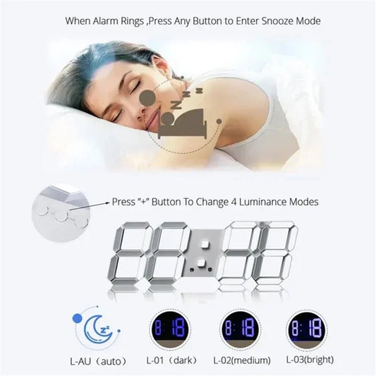 Decoration for Bedroom 3D Digital Wall Clock Home Adjustable Living Room Decor Night Light Mode Decorate Clocks Decorations Peaceful Pleasures Health and Wellness