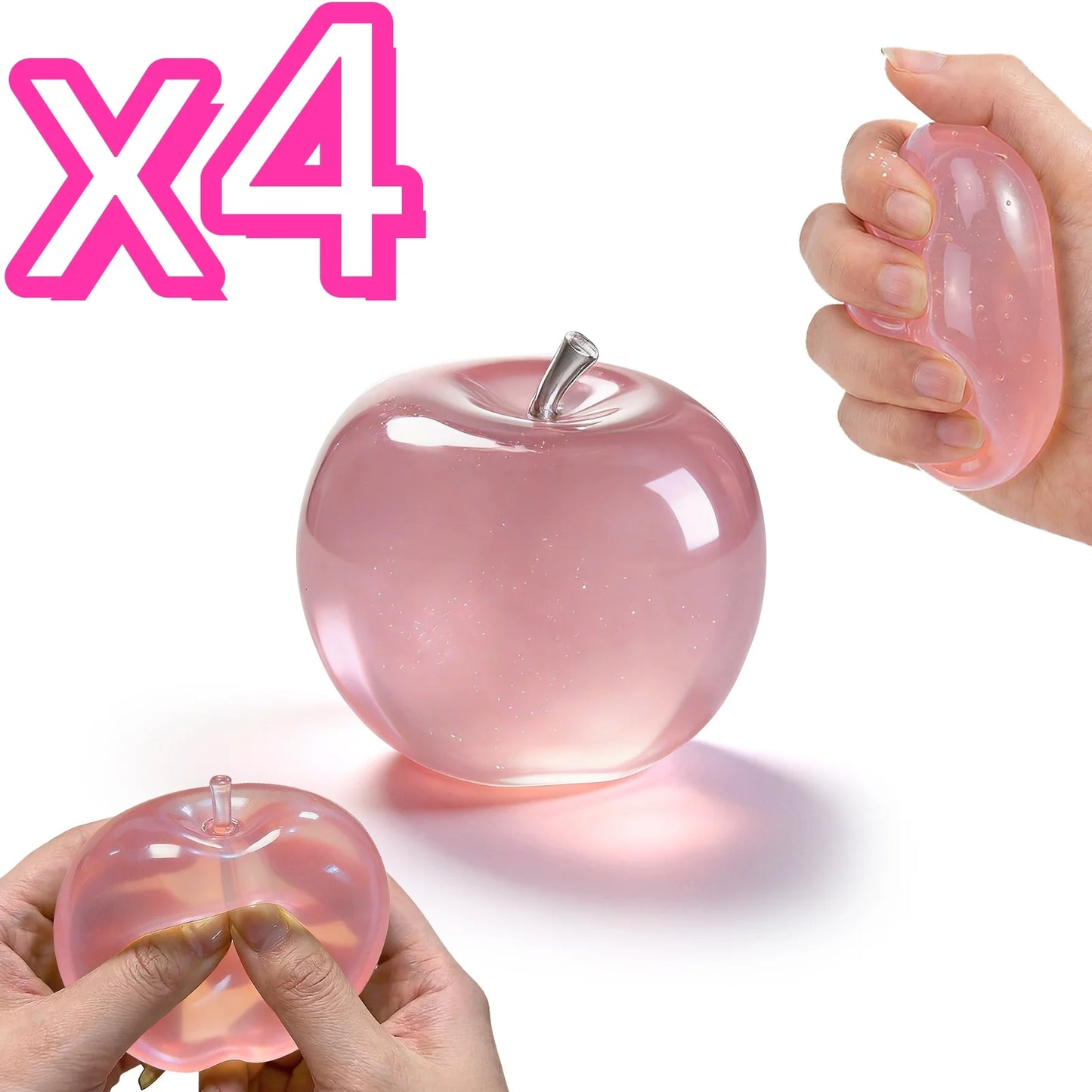 Squishy Pink Apple Stress Ball Soft Fidget Sensory Toy Suitable Autism Relief Simulated Slow Rebound Squeeze Toy Adult Kids Gift Peaceful Pleasures Health and Wellness 4 pcs