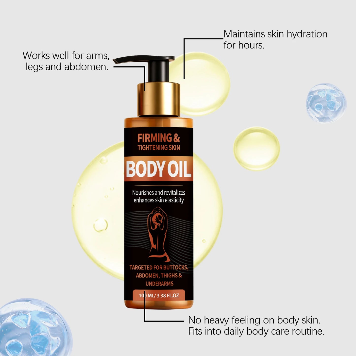 Firming Body Oil Skin Elasticity Enhancer for Buttocks Abdomen Thighs Tightening Sagging Skin Smoothing Moisturizing Massage Oil Peaceful Pleasures Health and Wellness