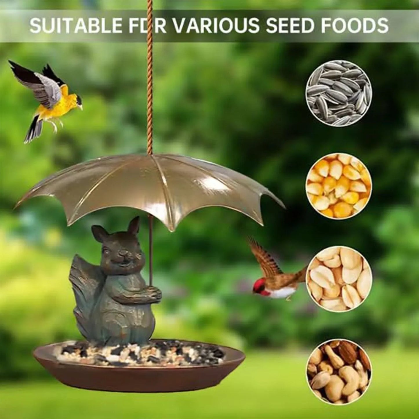 Metal Bird Feeder with Umbrella – Squirrel Cat Dog Garden Decor