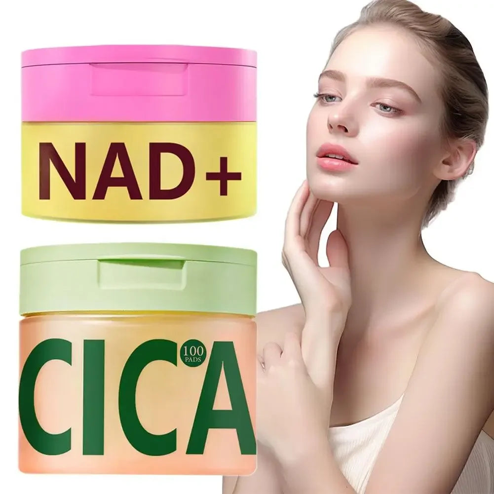 Korean Skincare Set, Centella Asiatica 100pcs Polishing Cotton Pads & NAD+ Anti-Aging Cream, Skin Rejuvenation & Elasticity Peaceful Pleasures Health and Wellness