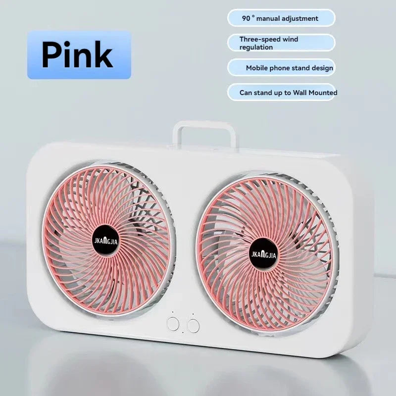 Dual Head USB Desk Fan – 3-Speed Quiet Wall Mount Cooling Fan