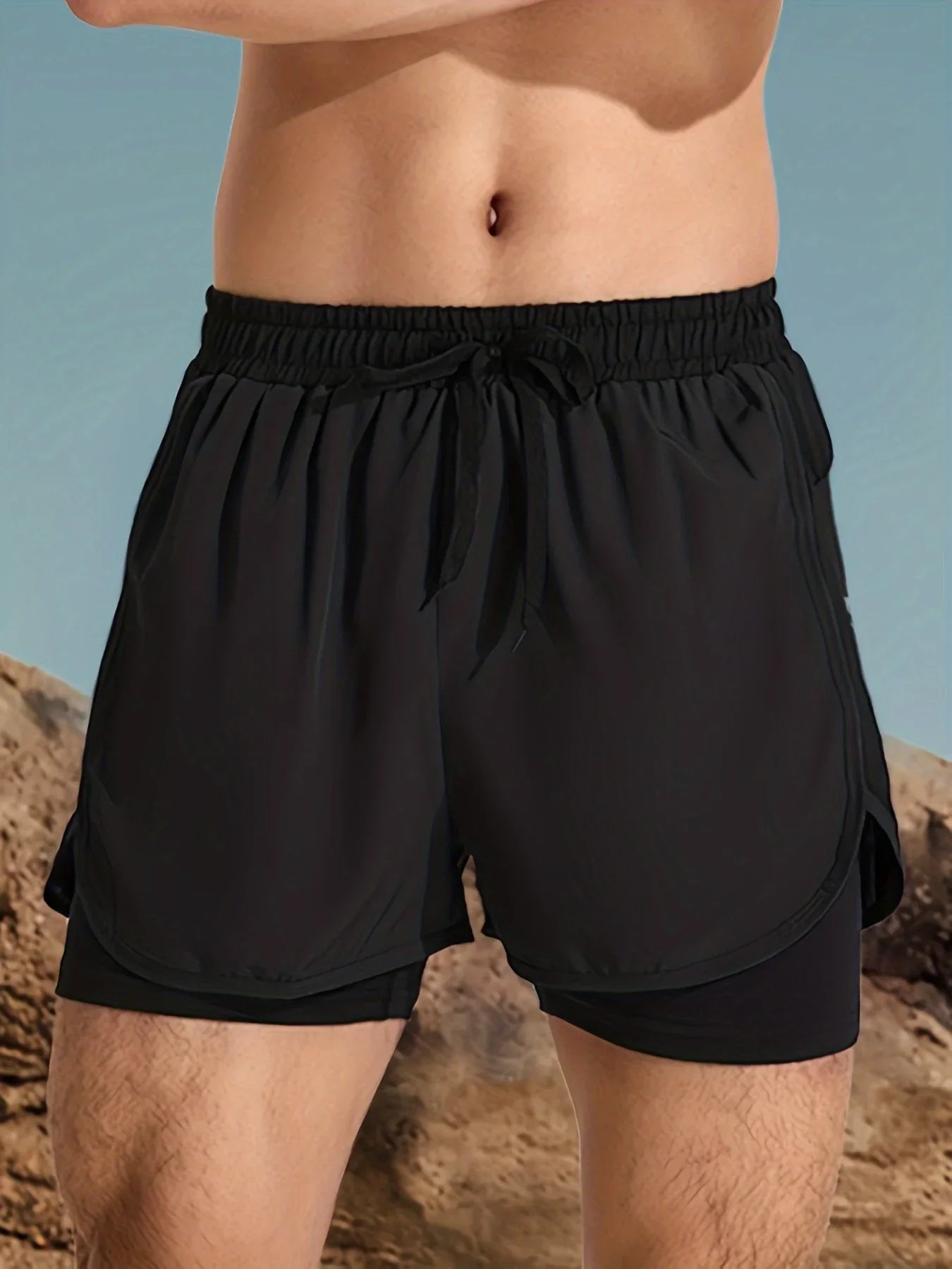 Men’s Double Layer Athletic Shorts Quick Dry Swim Trunks with Inner Liner Drawstring Breathable Sports Beach Running Pants Peaceful Pleasures Health and Wellness