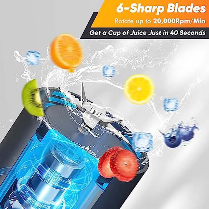 Personal Electric Mini Ice Bottle Blender Home USB 6 Blade Wireless Juicer Cup Machine Portable Fruit Juice Blenders for Kitchen Peaceful Pleasures Health and Wellness