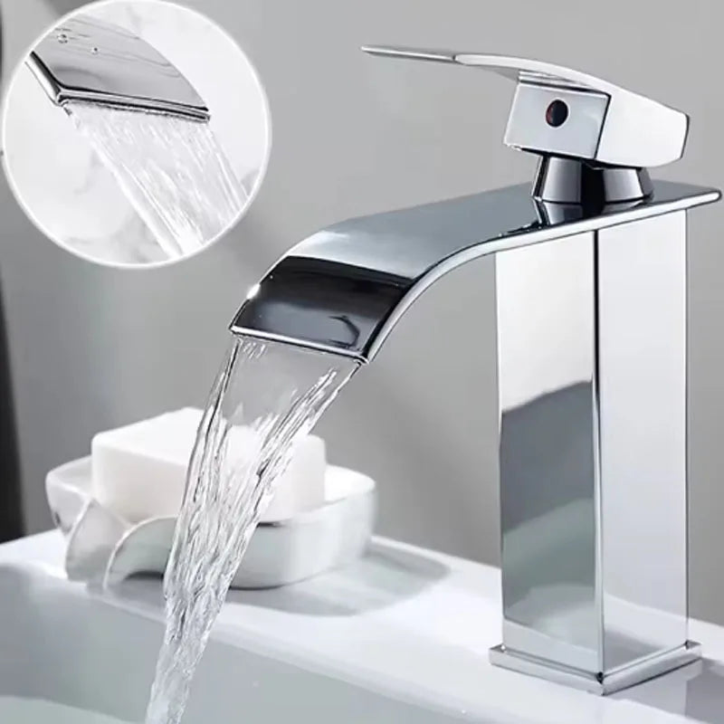 Black Stainless Steel Waterfall Basin Faucet | Hot & Cold
