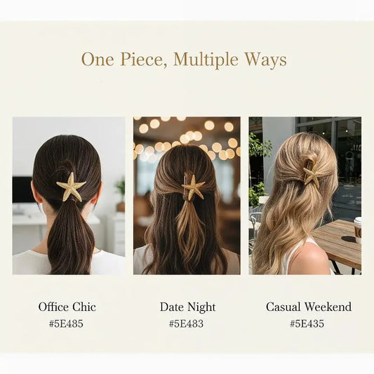 3-Pack Ocean Gold Hair Clips – Starfish, Shell & Conch Hair Clips Set Peaceful Pleasures Health and Wellness