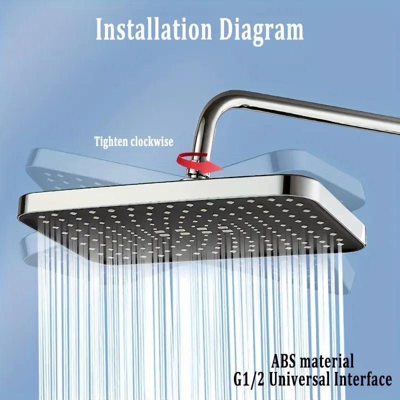 12" Square Rainfall Shower Head | 360° Adjustable Water Saving