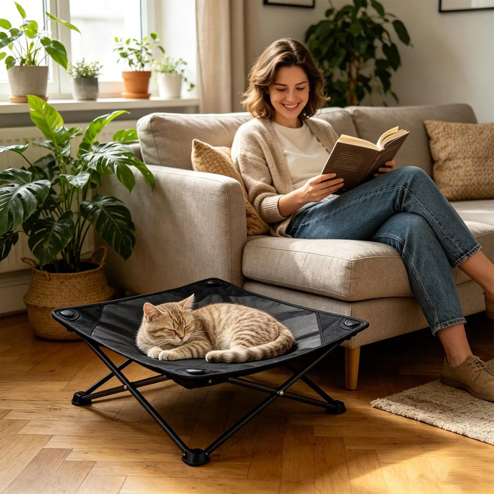 Foldable Dog Bed Moisture-Resistant Storage Bag Included Outdoor Mesh Sleeping Bed For Living Room Camping Yard Balcony Garden Peaceful Pleasures Health and Wellness