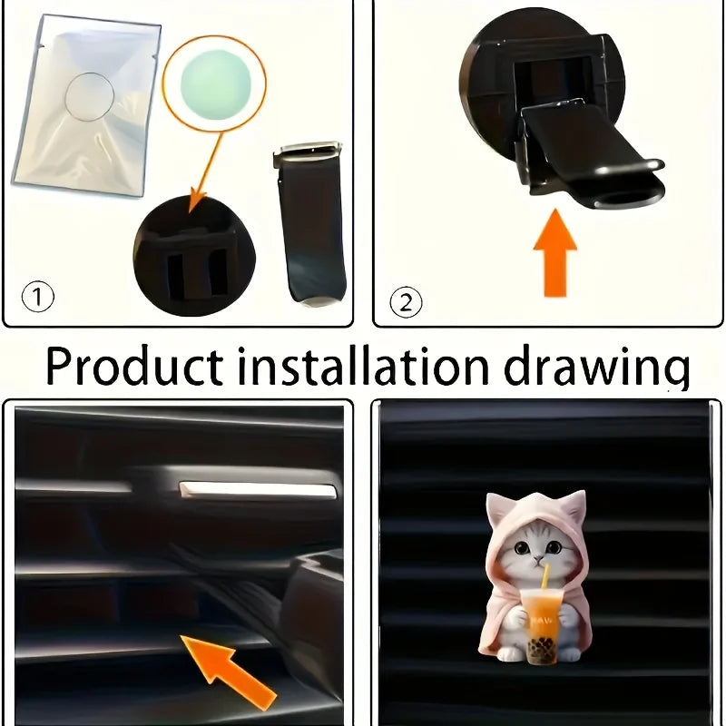 Cute cat-shaped air vent fragrance holder, acrylic toy cat, car decoration, interior accessory, aromatherapy decoration item Peaceful Pleasures Health and Wellness