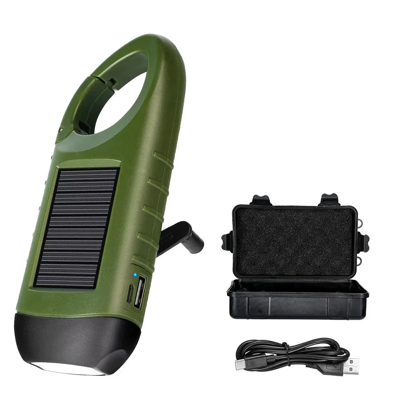 Solar Hand Crank LED Flashlight – Camping Emergency Torch