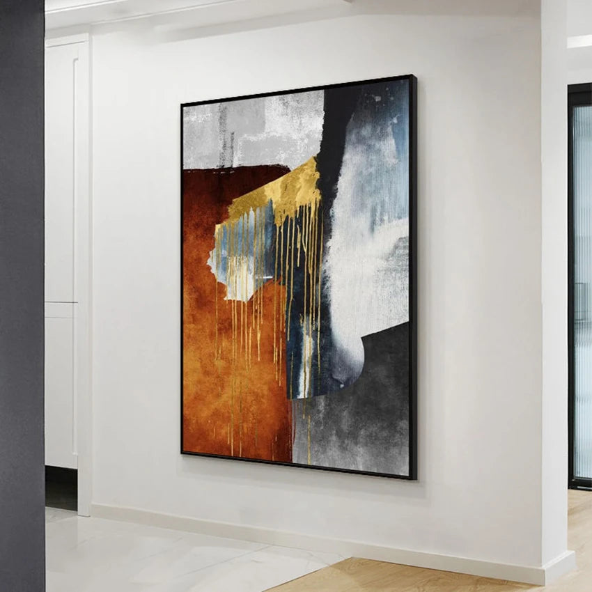 Abstract Gold Foil Hand-Painted Canvas Oil Painting | Nordic Wall Art Canvas Oil Painting Peaceful Pleasures Health and Wellness