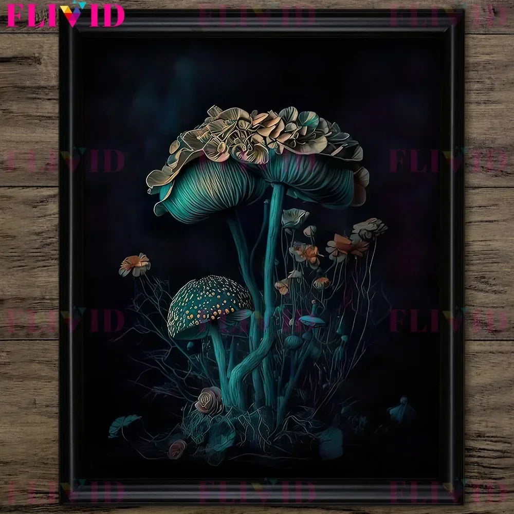 Dark Botanical Gothic Mushroom & Roses Canvas Wall Print