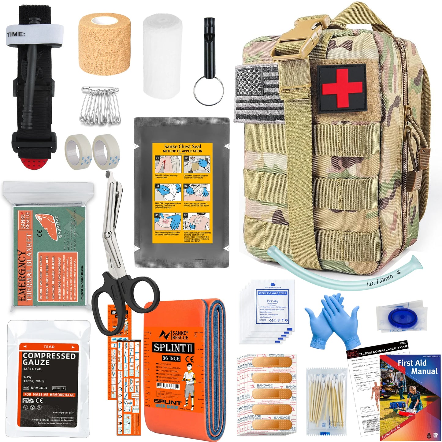 Survival Gear with Molle System Survival Kit First Aid Compatible Bag Earthquake Outdoor IFAK EDC Hiking Hunting Gifts for Men Peaceful Pleasures Health and Wellness Full set CP