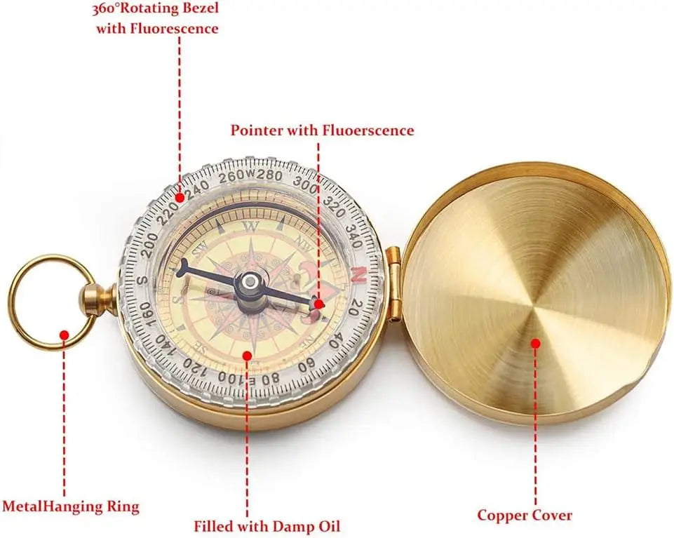Camping Survival Compass for Hiking,Glow in The Dark Waterproof Vintage GearCompass for Hunting Outdoor Navigation Tool Peaceful Pleasures Health and Wellness