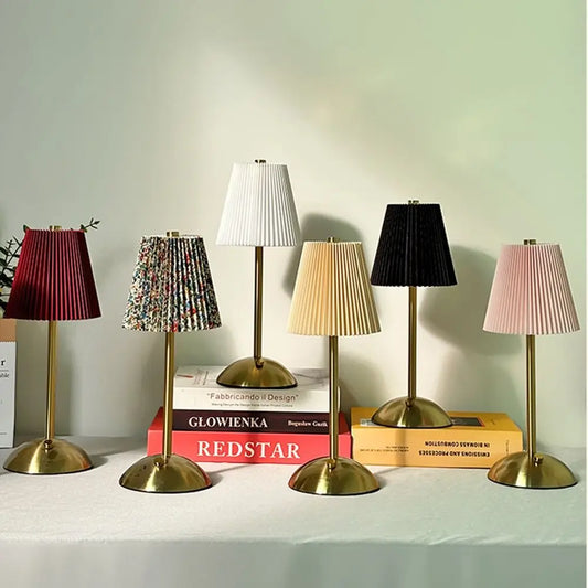 Dimmable LED Desk Lamp | Pleated Fabric Shade & USB Charging LED Desk Lamp Oasis Select