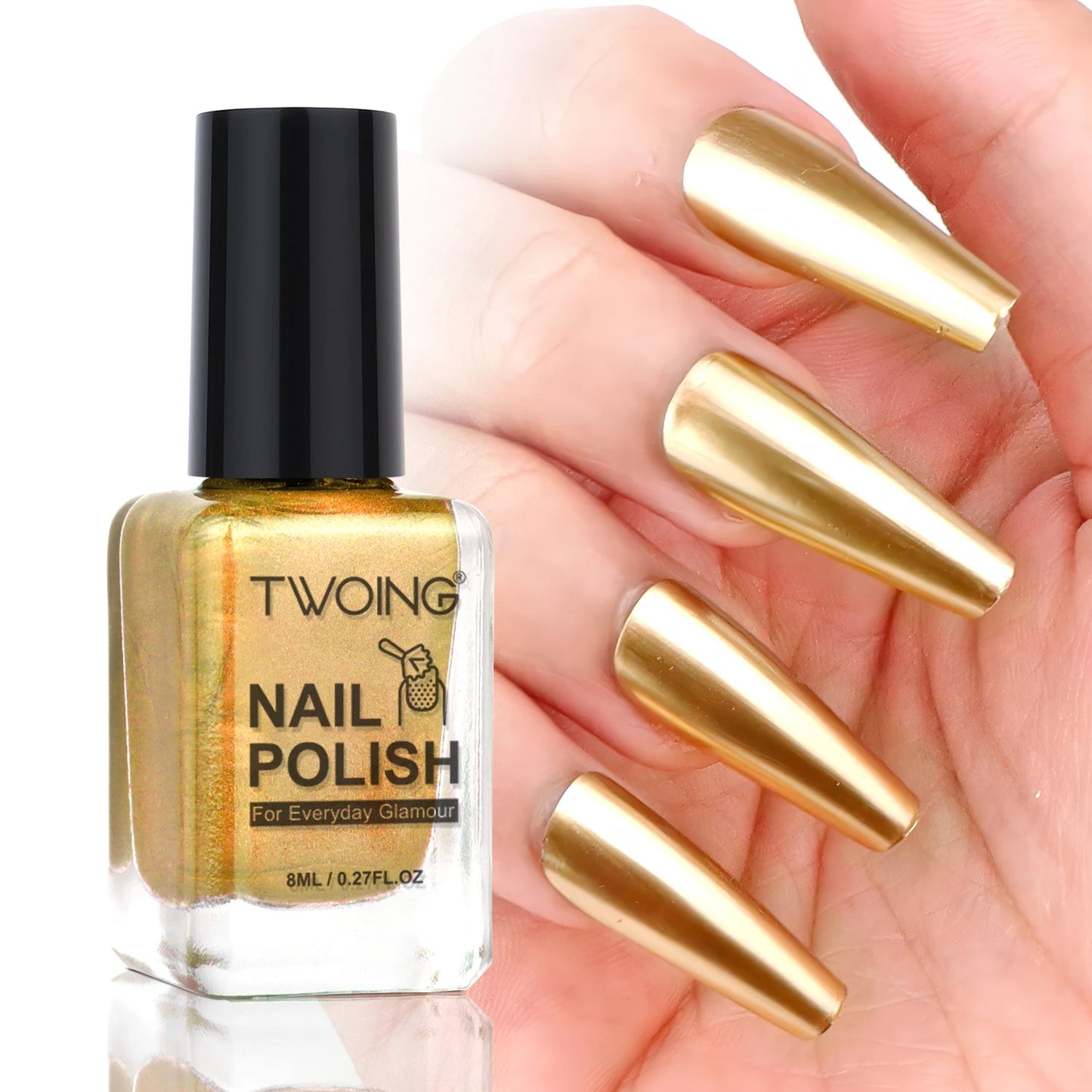 TWOING 8ml 9 Colors Metallic Mirror Nail Polish Set, Quick-Dry Chrome Nail Polish, Long-Lasting High Shine for DIY Manicure Peaceful Pleasures Health and Wellness Gold