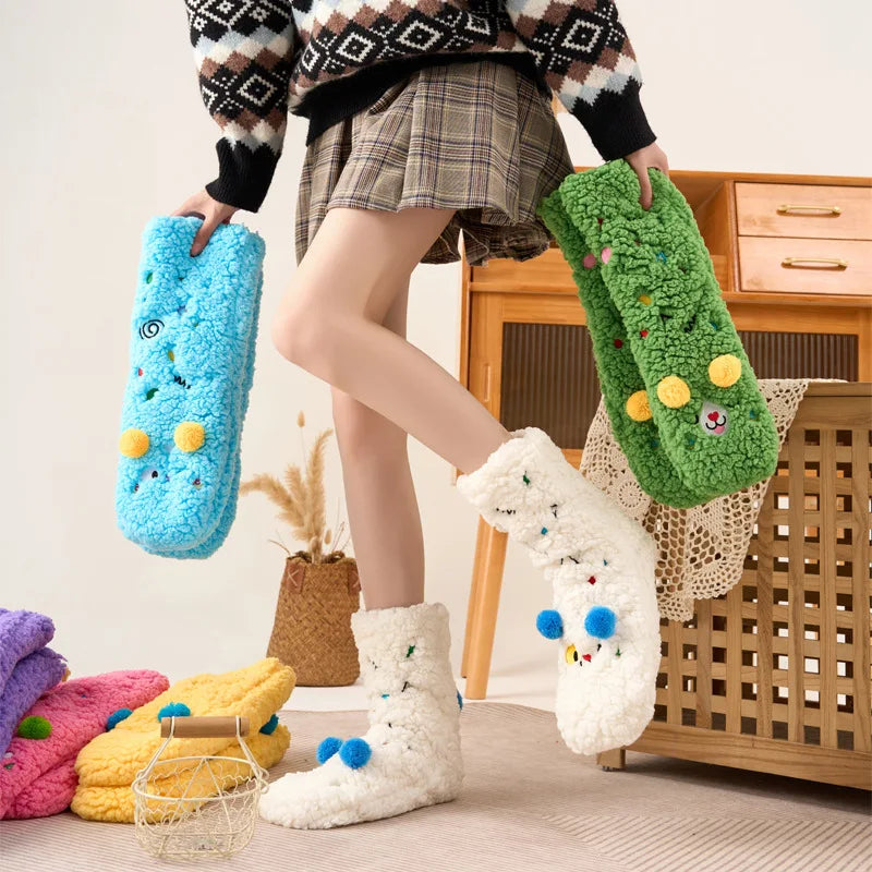 1 Pair Autumn And Winter Plush Floor Socks, Indoor Anti Slip Thick Warm Foot Socks, Family Bedroom Slippers And Sleeping Socks Peaceful Pleasures Health and Wellness