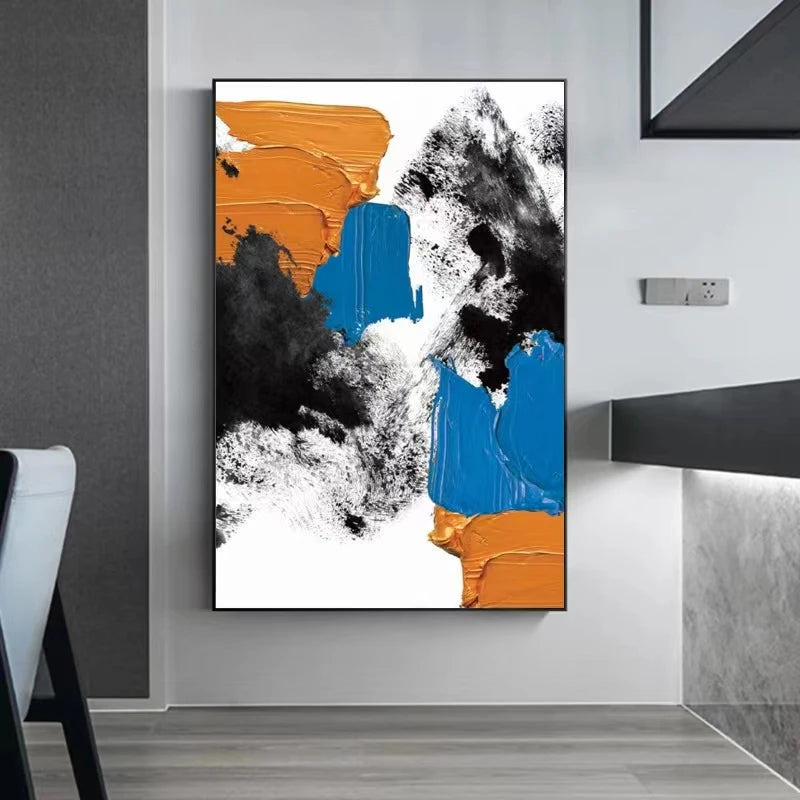 3D Hand Painted Abstract Canvas Painting, Blue, Red, Black, White, Yellow, Modern Mural Art, High Quality, Hand Drawn, Acrylic Peaceful Pleasures Health and Wellness