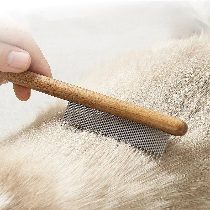 Pet Hair Comb – Wood & Stainless Steel Grooming Brush for Cats & Dogs
