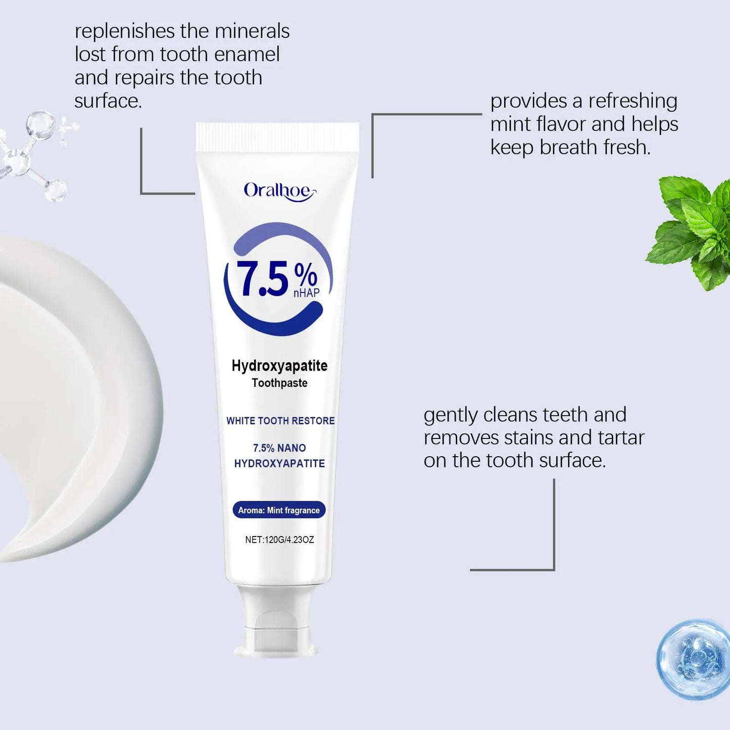 Oralhoe 7.5% Hydroxyapatite Toothpaste – Fluoride-Free 120g