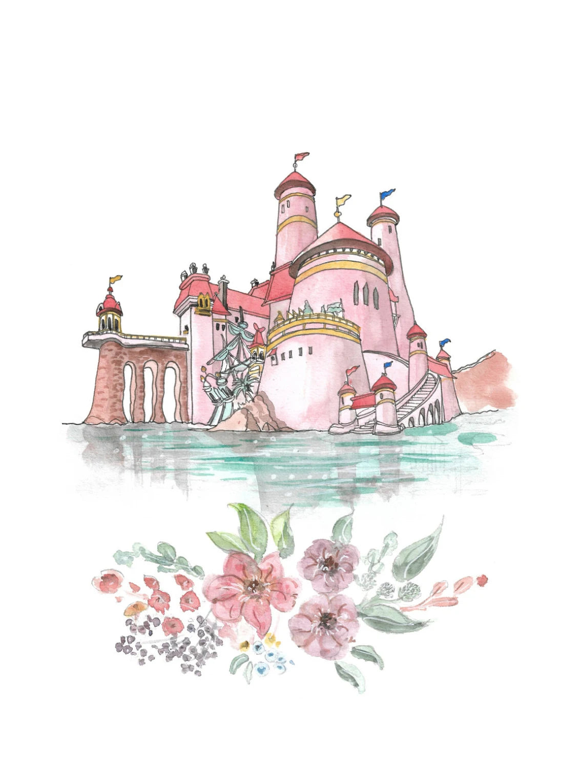 Watercolor Princess Castle Canvas Wall Art | Girls Nursery Decor