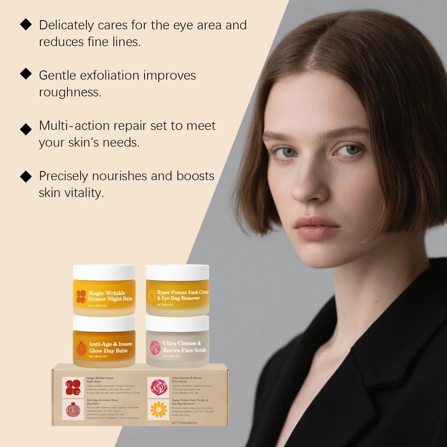 Multi-effect Day & Night Skin Care Suit Cleaning Moisturizing Reduce Dark Circles Multi Functional 4-Piece Set Skincare Products Peaceful Pleasures Health and Wellness