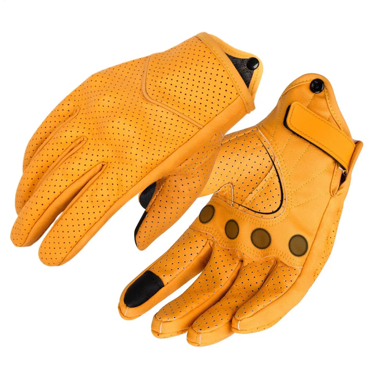 Yellow PU Leather Motorcycle Gloves – Breathable Racing Gloves