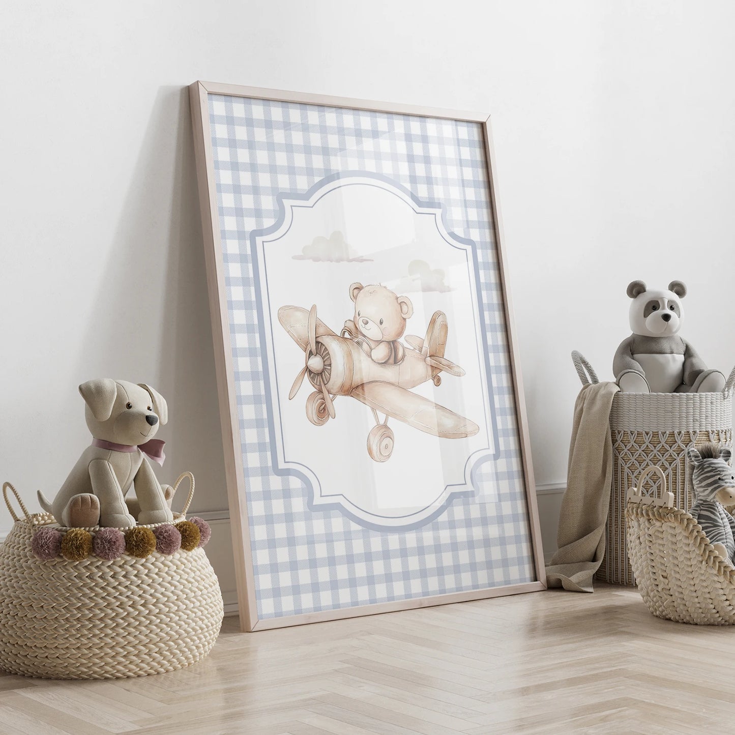 Personalized Blue Bear 3-Piece Canvas Wall Art | Kids Room Decor