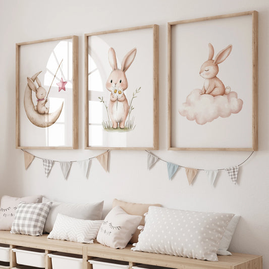 3-Piece Cartoon Rabbit Moon Canvas Wall Art | Kids Room Décor Kids Canvas Wall Art Peaceful Pleasures Health and Wellness GP044-3pcs 50x70cm Unframed